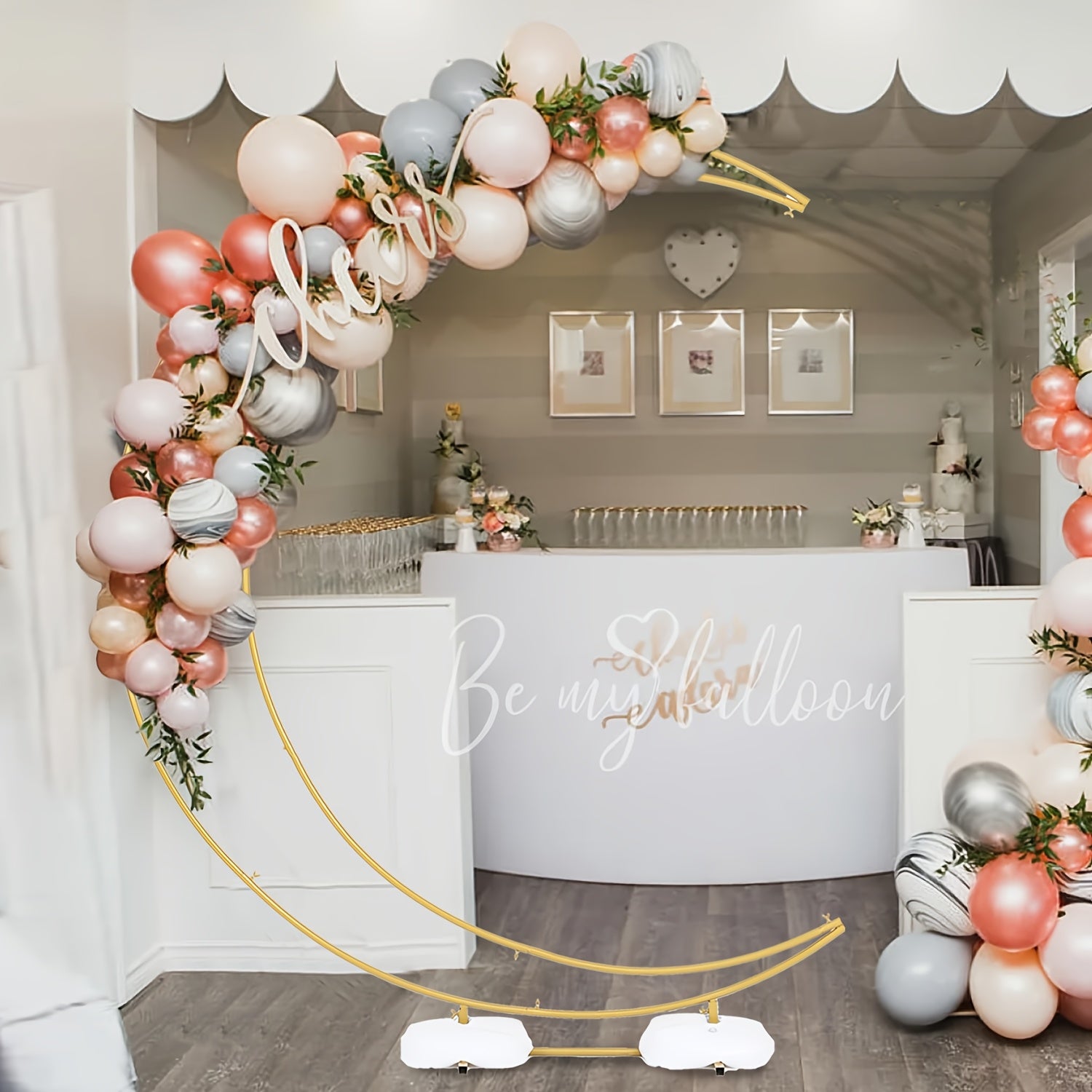Golden Wedding Arch Stand - Heavy-Duty Metal Half-Crescent Moon Backdrop with Stable Base, Golden Ceremony Arch for Wedding, Birthday, Party Decorations - Indoor/Outdoor Event Decoration Stand, Romantic Event Decor, Sophistic