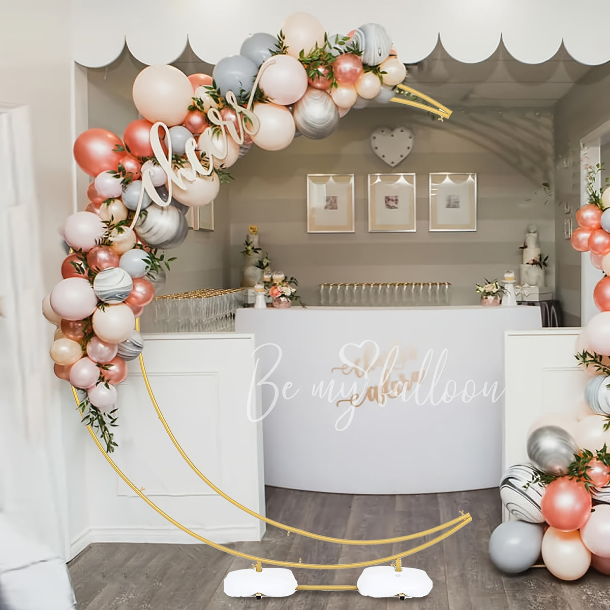 Golden Wedding Arch Stand - Heavy-Duty Metal Half-Crescent Moon Backdrop with Stable Base, Golden Ceremony Arch for Wedding, Birthday, Party Decorations - Indoor/Outdoor Event Decoration Stand, Romantic Event Decor, Sophistic