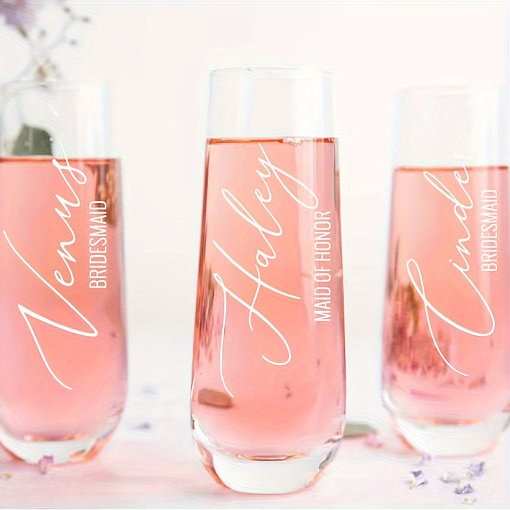 Personalized Stemless Champagne Flutes for Bridesmaids, Reusable Multipurpose Glass, Customizable with Name and Role, Machine Washable, for Wedding Party Gifts, Honorary Proposal & Christmas Presents