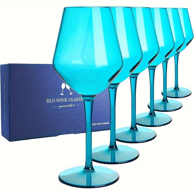 6pcs Colorful Unbreakable Wine Glass Set, 15oz Tritan Plastic Goblets with Long Stems - Dishwasher Safe, Perfect for Parties, Weddings & Outdoor Events