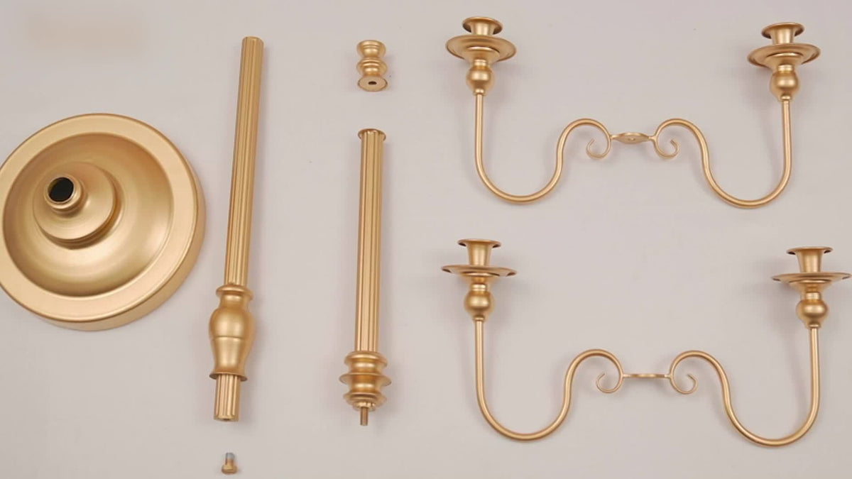 1pc Elegant 5-Arms Golden Metal Candelabra, Floor Mount Floral Centerpiece Stand