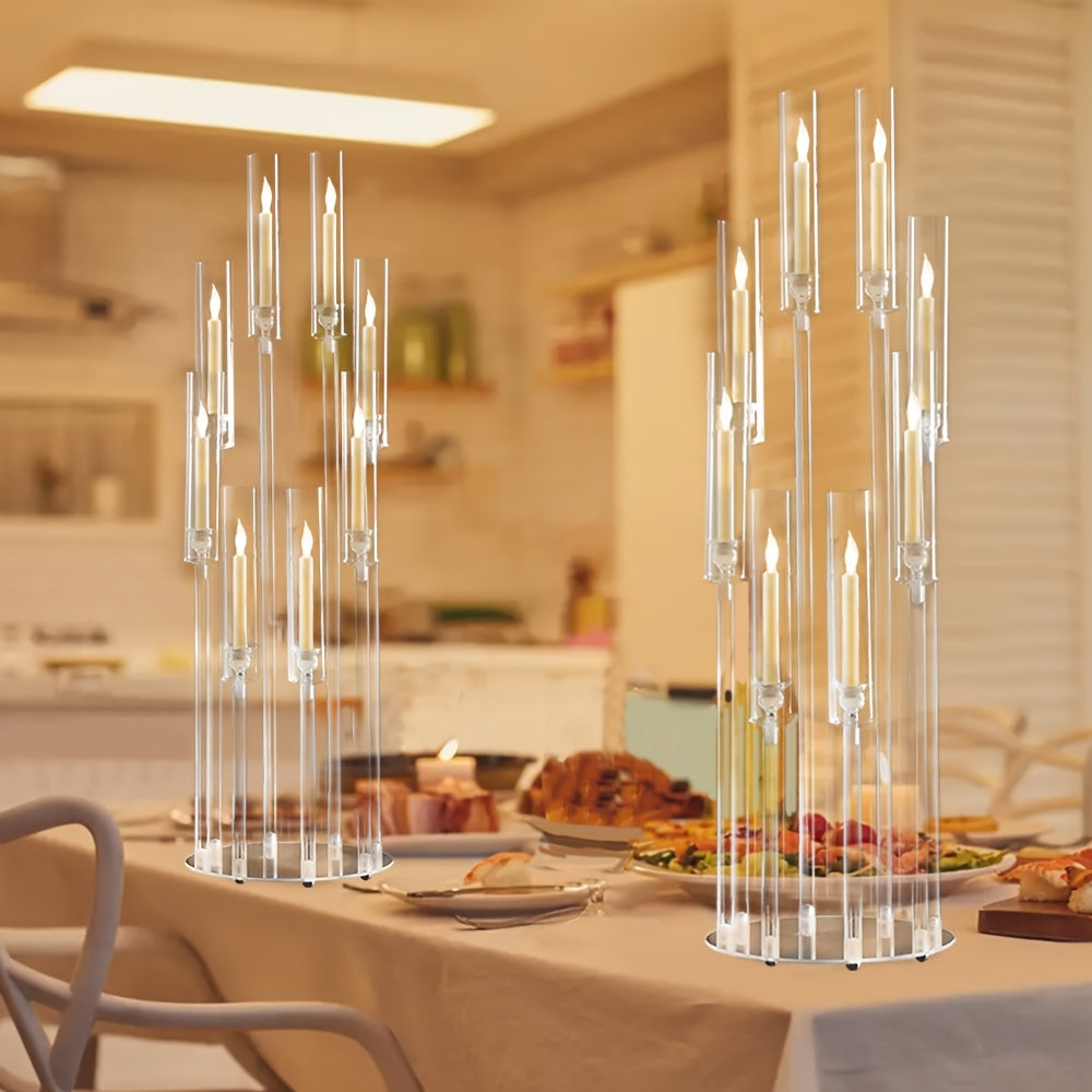 4pcs (4 Total Holders) - Modern Clear Acrylic Candleabra with 8 Arms, Tiered Heights, Stable Base - Elegant Centerpiece for Wedding, Dining Table, Party, Fireplace - Easy Assembly & Space-Saving Design - Ideal for Home or Eve