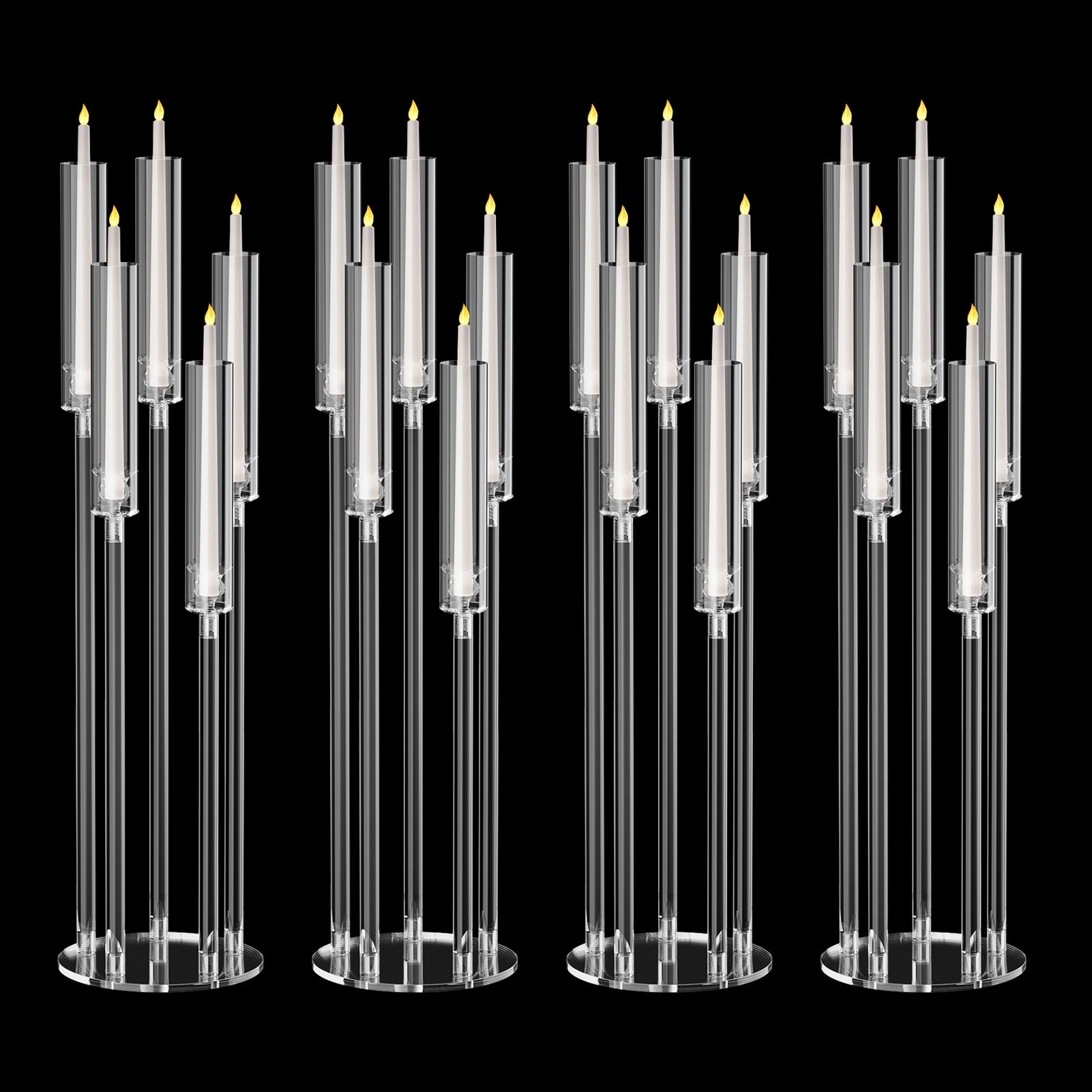 4pcs Candle Holder Centerpiece, High Candle Holder, Clear Candle Cone Candle Holder Holder, 5 Arm Candle Holder Holder with Acrylic Lampshade, Wedding Dinner Candle Ornament (Note that this is an electronic candle holder, can