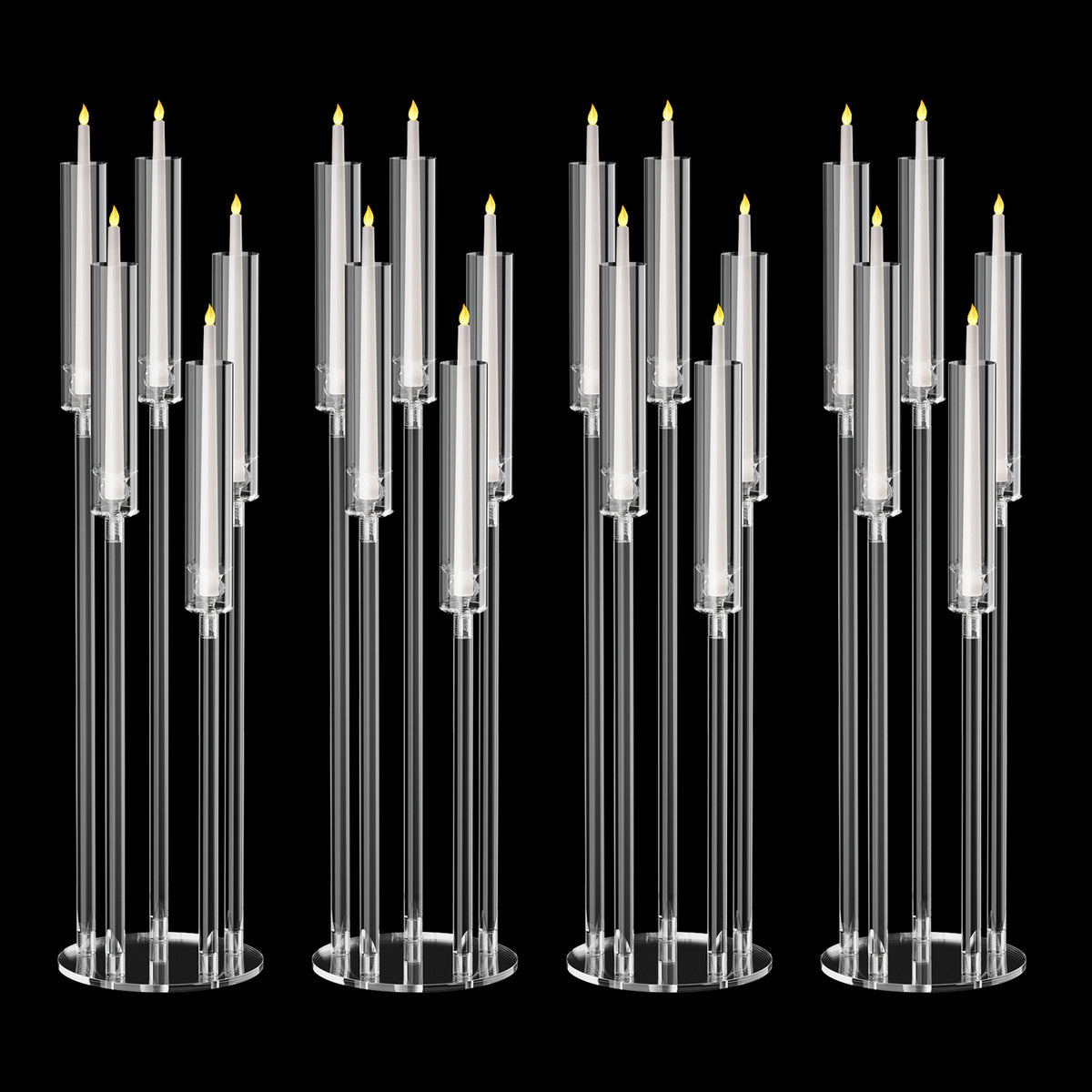 4pcs Candle Holder Centerpiece, High Candle Holder, Clear Candle Cone Candle Holder Holder, 5 Arm Candle Holder Holder with Acrylic Lampshade, Wedding Dinner Candle Ornament (Note that this is an electronic candle holder, can