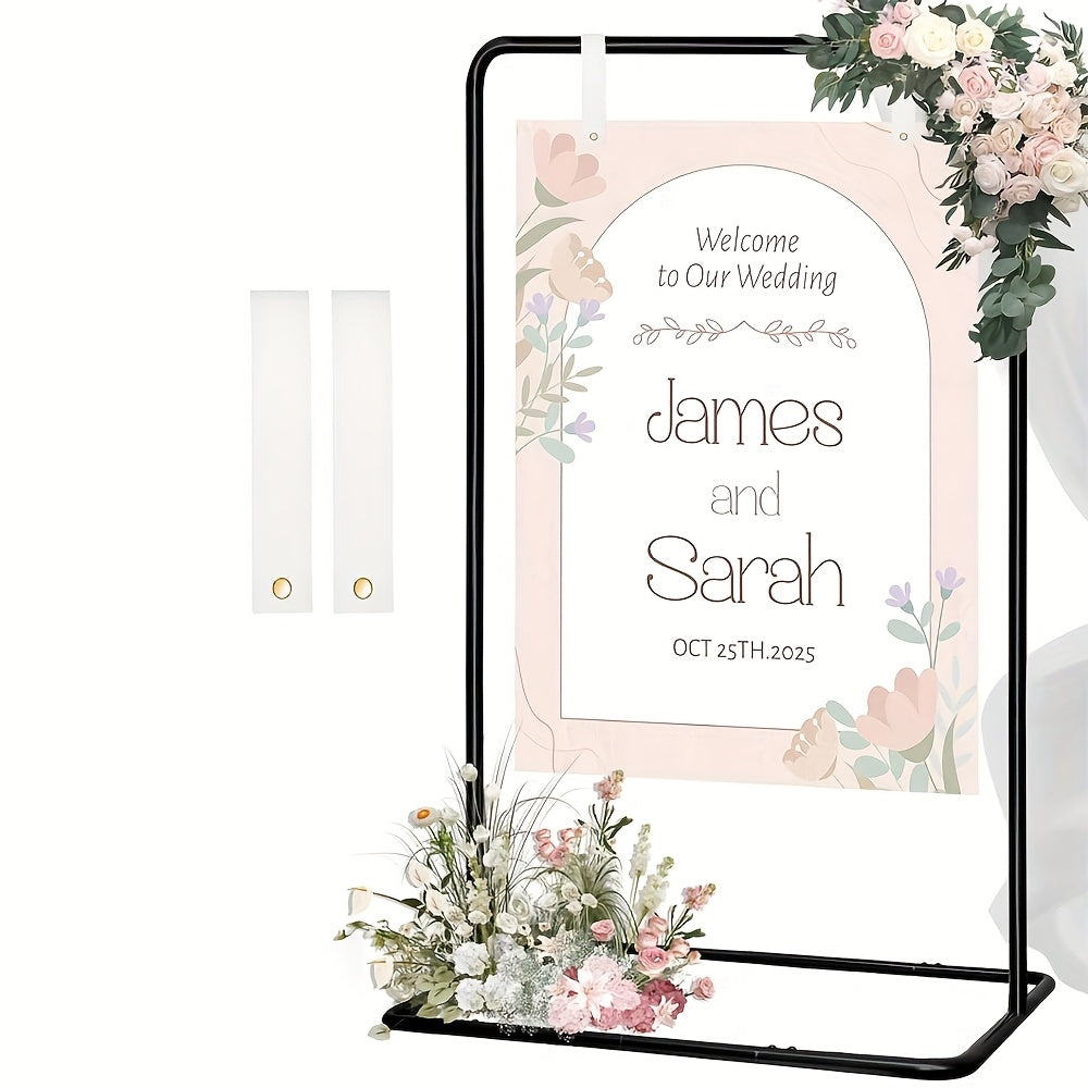 Elegant Golden Wedding Reception Arch Support Stand with Floral Design - Adjustable Square Frame for "The Wedding of Mr. & Mrs., " Perfect for Weddings, Engagements, Birthdays, and Events, Wedding Decorations
