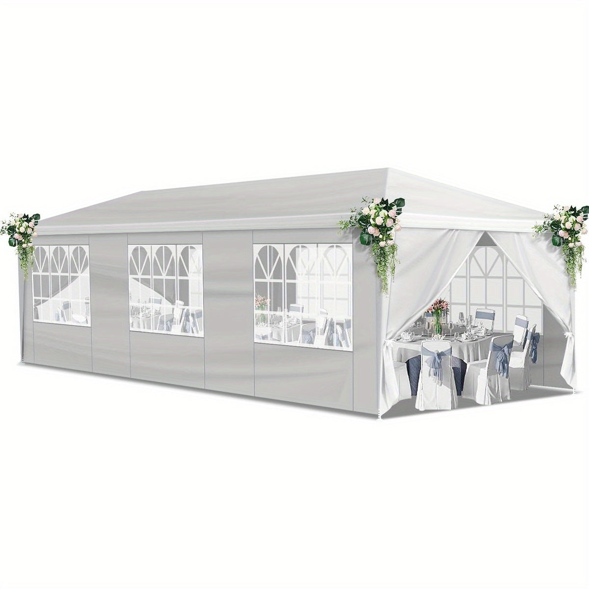 Bonnol Extra Large 3x9m White Gazebo with 8 Removable Side Walls - Heavy-Duty PE Roof & Sturdy Iron Frame, UV 50+ Sun Protection, Wedding/Party/Market Tent with Easy Setup, Spacious Canopy for Events, Durable Garden Pavilion,