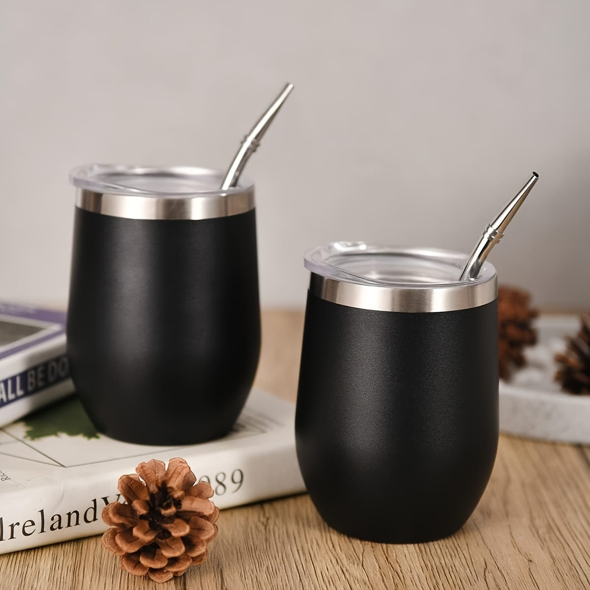 HEPEGA 12oz Stainless Steel Yerba Mate Gourd Set with Lid & Bombilla - Double-Walled, Insulated for Hot or Cold Beverages, Dishwasher Safe, Lead-Free