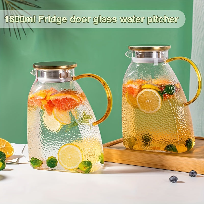 60oz Glass Pitcher with Lid & Spout - Reusable, High-Quality Beverage Jug for Hot/Cold Drinks - Perfect for Iced Tea, Juice, Coffee, Milk - Ideal for Home, Parties, and Hotel Use