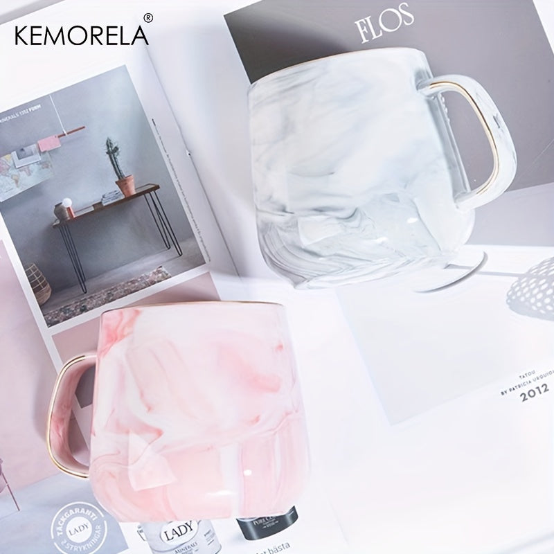 KEMORELA 13.5oz Marble Pattern Ceramic Coffee Cup with Golden Rim - Large, Reusable & Dishwasher Safe for Oatmeal, Milk, Juice & More - Perfect Holiday Gift, KEMORELA