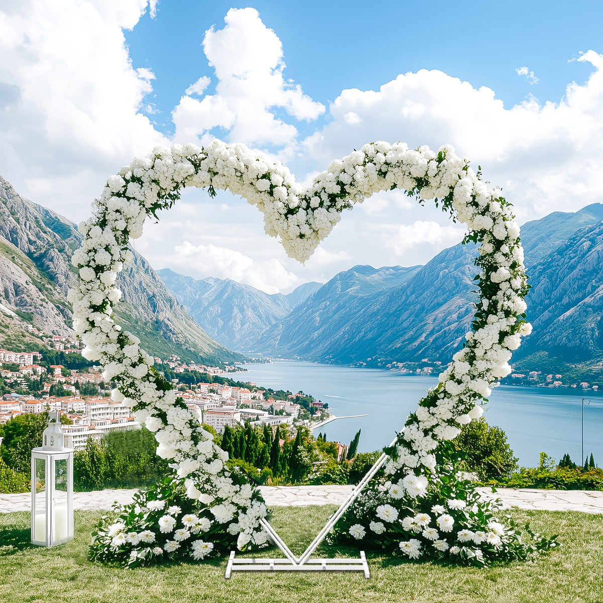 White Heart-Shaped Wedding Arch Backdrop Stand - Heavy-Duty Metal Double-Layer Freestanding Flower Balloon Arbor with Sturdy Base for Outdoor/ Weddings, Proposals, Bridal Showers - Easy Assembly, Portable Wedding Arch for Cer