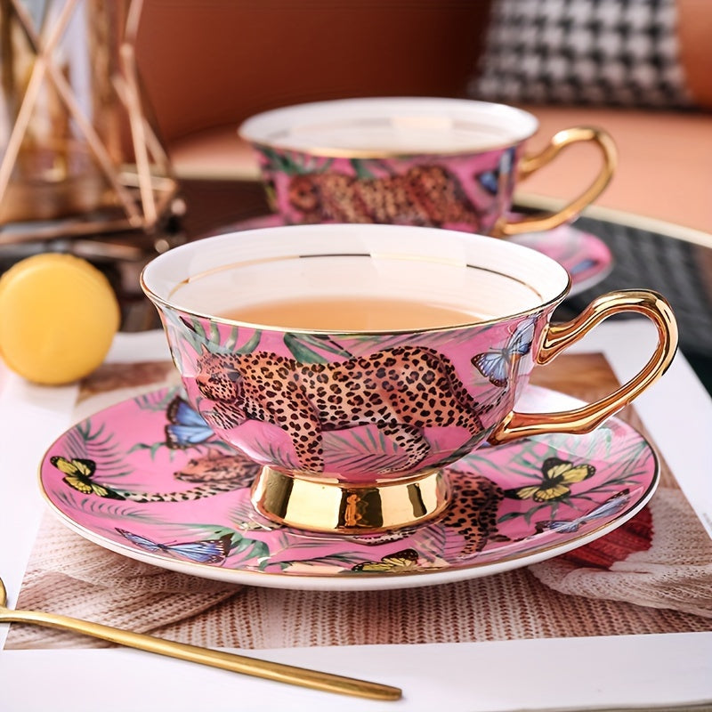 Luxury Vintage Bone China Tea Set - 7oz Coffee Cup, Saucer & Spoon, Lead-Free, Insulated, Non-Slip Grip, Perfect for Afternoon Tea & Special Occasions